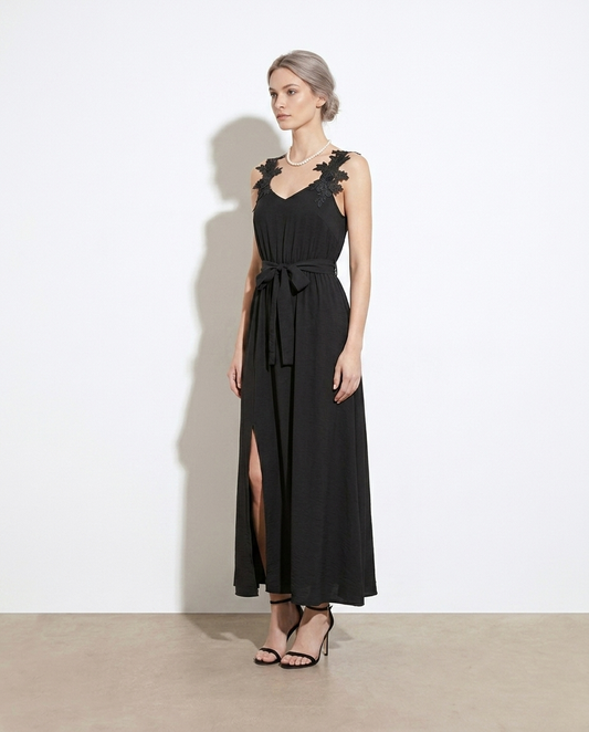 Theresia Lace Trim Slit Maxi Dress — studio model shot