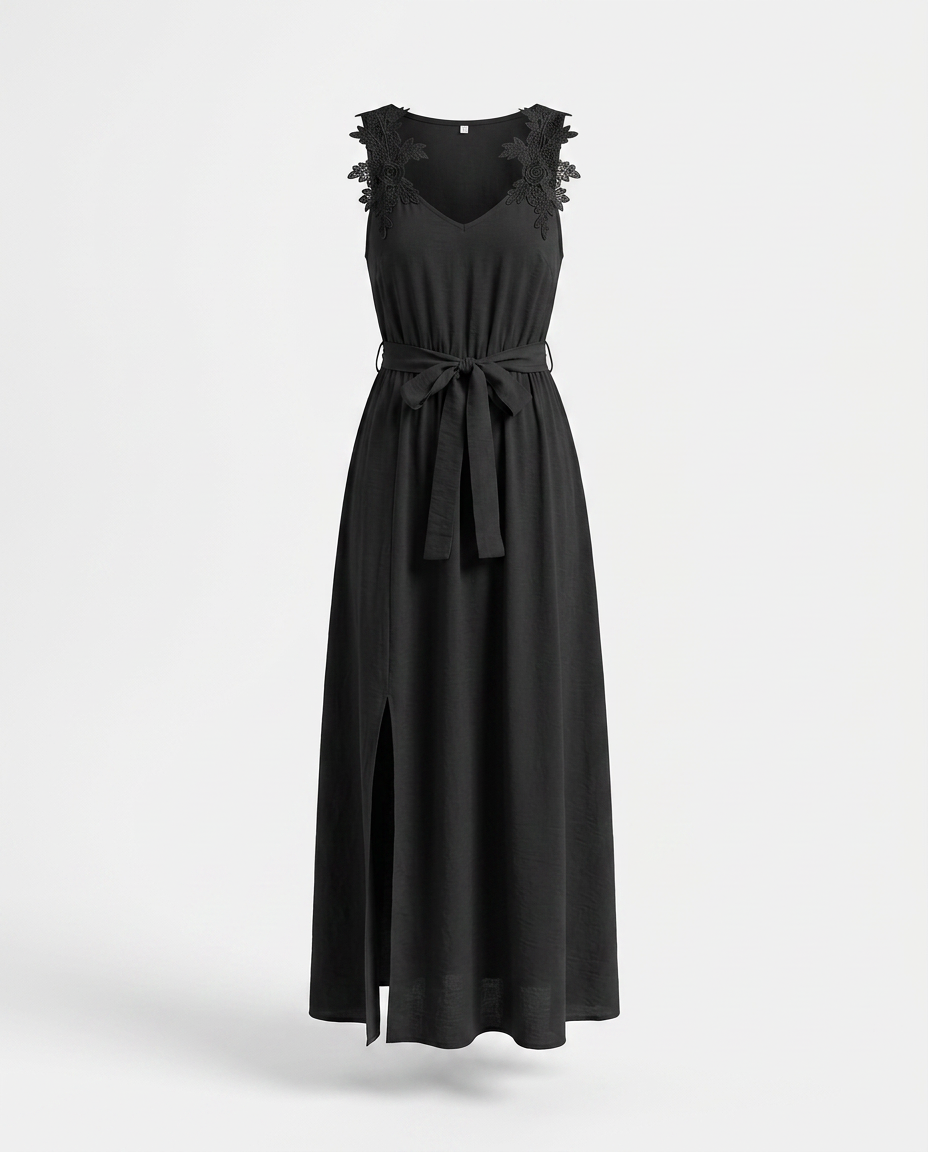 Theresia Lace Trim Slit Maxi Dress — 3D ghost mannequin product shot