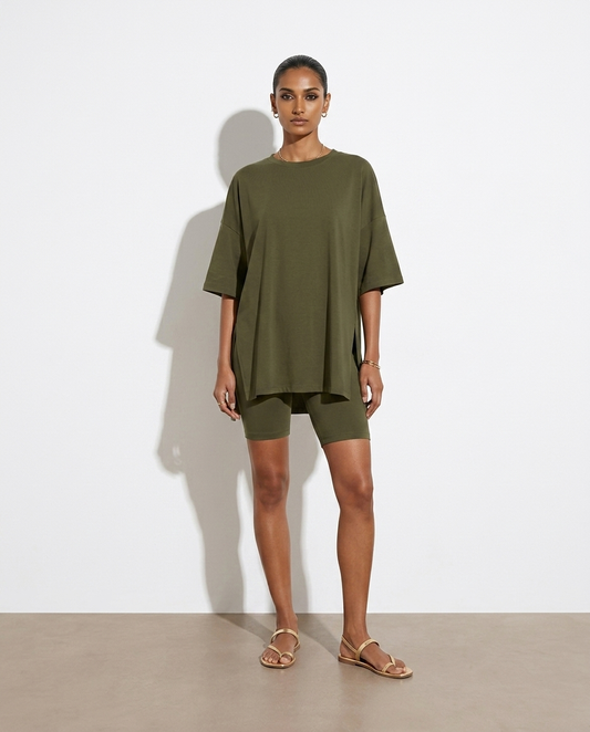 Theofania Oversized Slit Top and Shorts Lounge Set — studio model shot