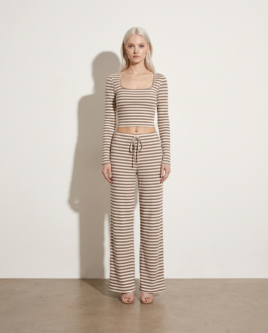 Susan Striped LS Crop Top & Wide Leg Pants Set — studio model shot
