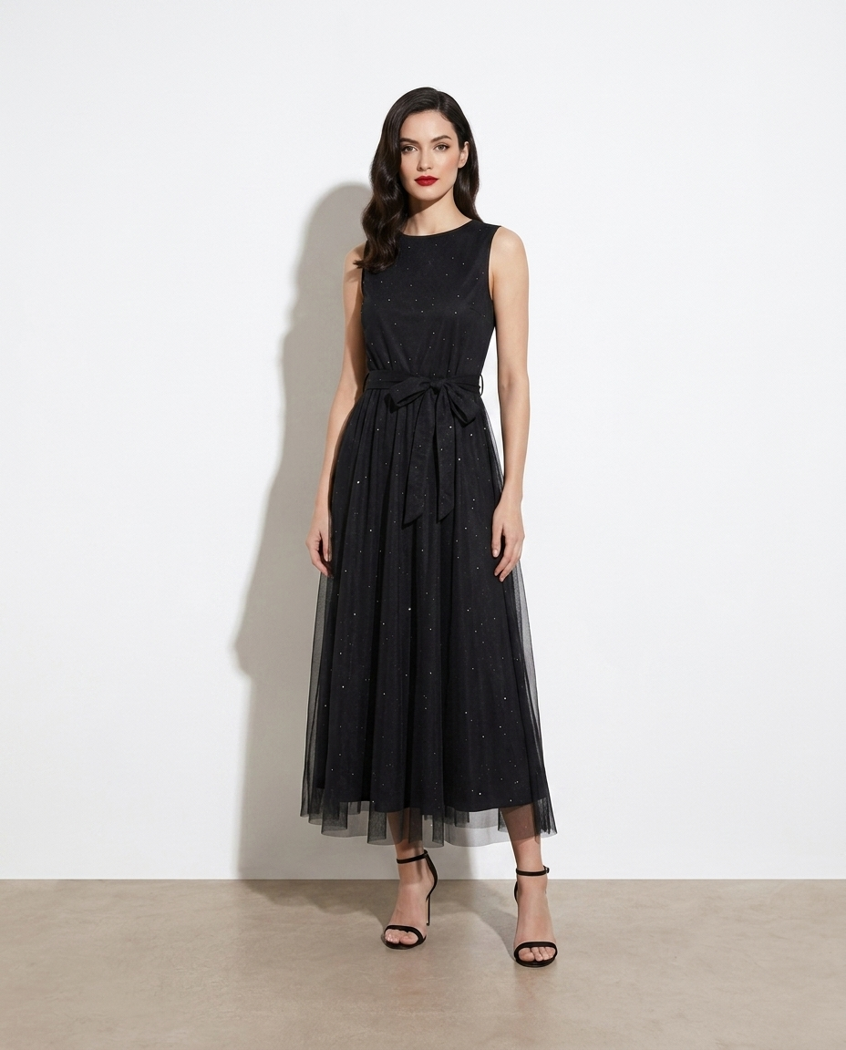 Storm Glitter Tulle Midi Dress — studio model shot
