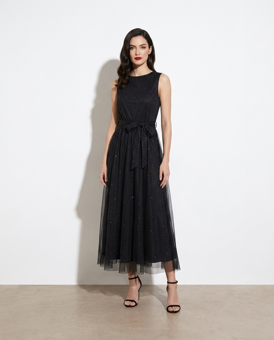 Storm Glitter Tulle Midi Dress — studio model shot