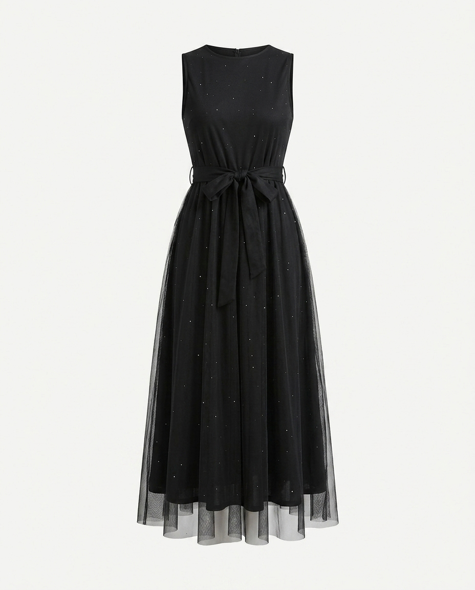 Storm Glitter Tulle Midi Dress — 3D ghost mannequin product shot