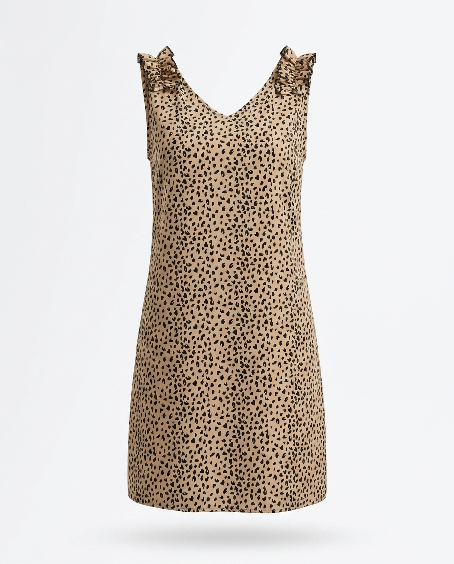 Stevie Frill Leopard Print Mini Dress — 3D ghost mannequin product shot