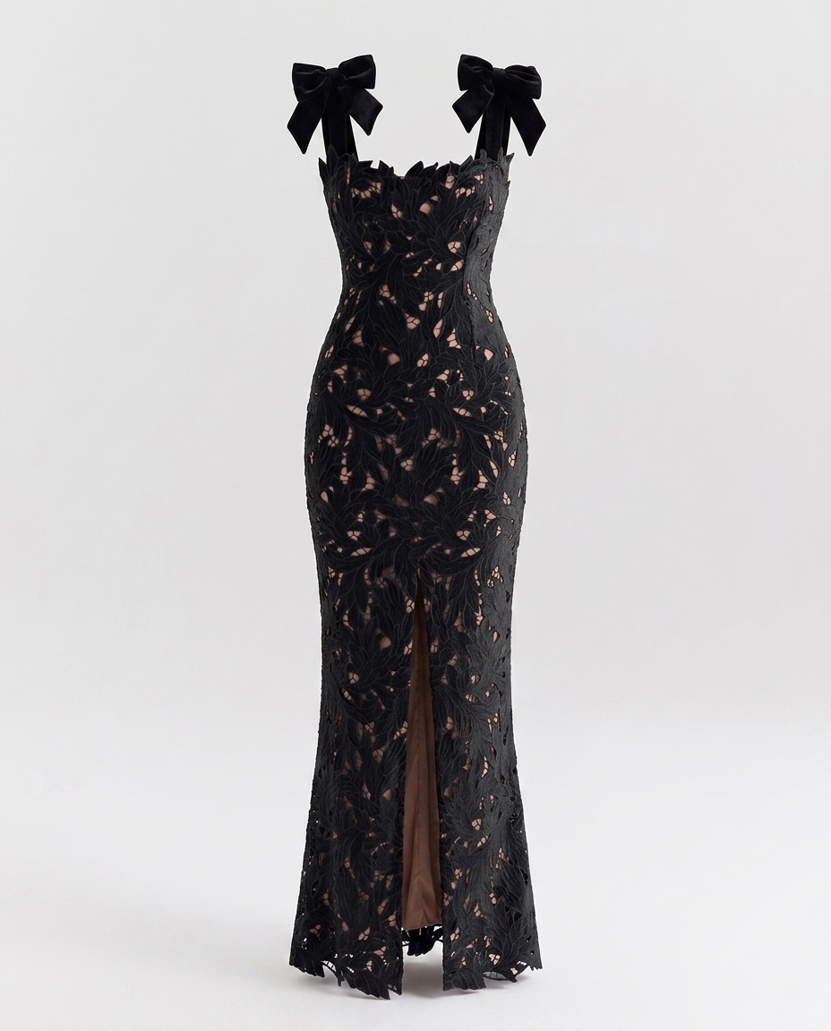 Steffi Slit Tie Shoulder Maxi Dress — 3D ghost mannequin product shot