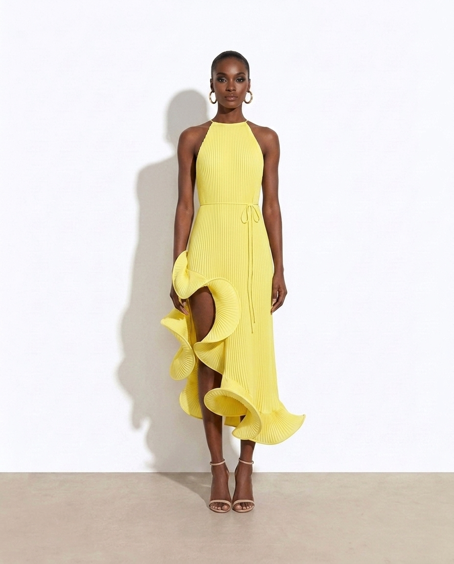 Sorcha Ruffle Hem Ribbed Sleeveless Dress — studio model shot