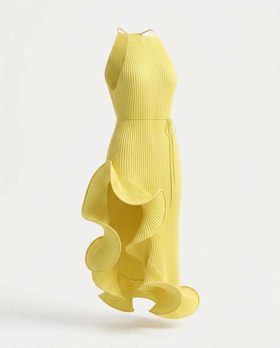 Sorcha Ruffle Hem Ribbed Sleeveless Dress — 3D ghost mannequin product shot