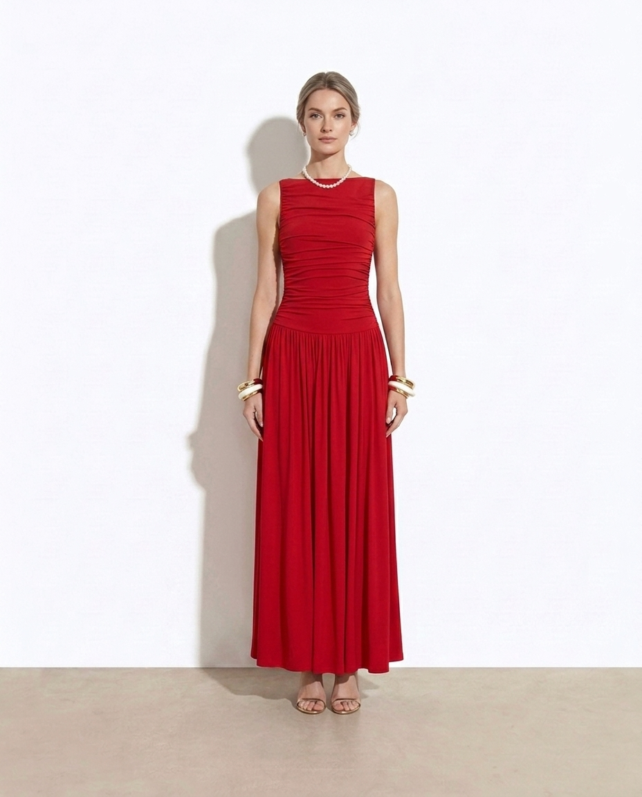 Snieguole Ruched Sleeveless Maxi Dress — studio model shot