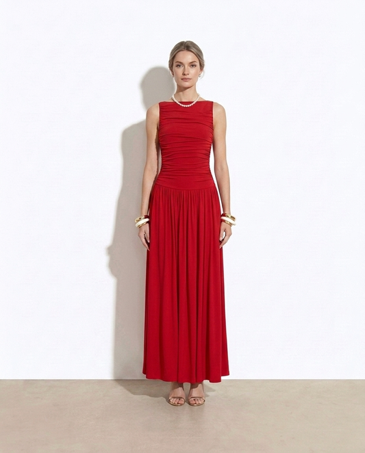 Snieguole Ruched Sleeveless Maxi Dress — studio model shot