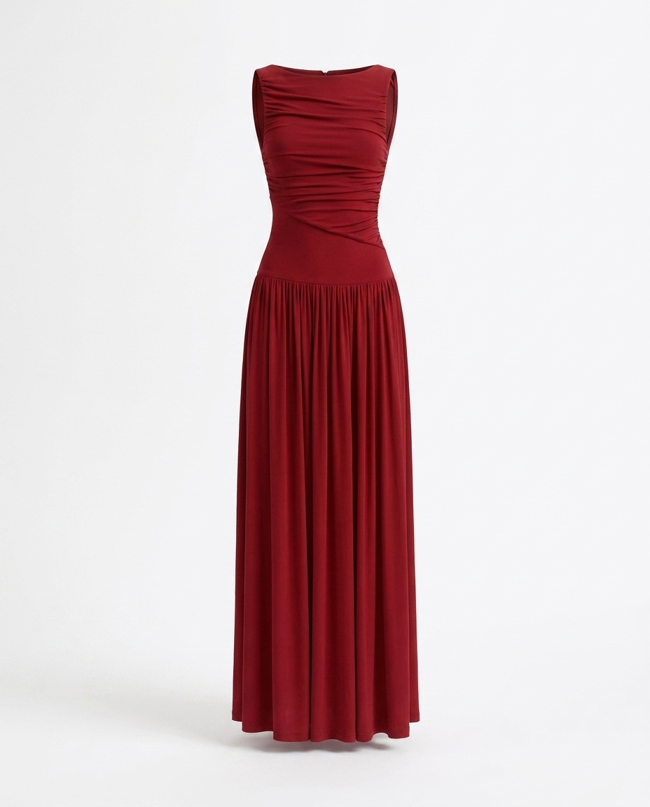 Snieguole Ruched Sleeveless Maxi Dress — 3D ghost mannequin product shot