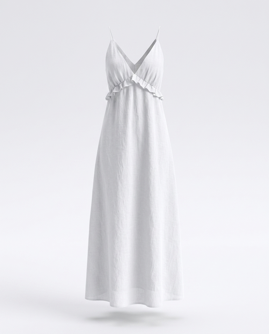 Snezhda Ruffled V-Neck Maxi Dress — 3D ghost mannequin product shot