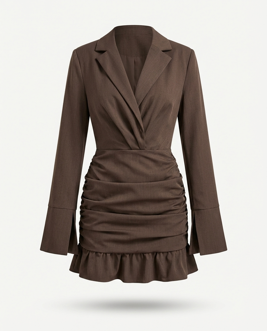 Simone Blazer-Style Ruffled Hem Mini Dress — 3D ghost mannequin product shot