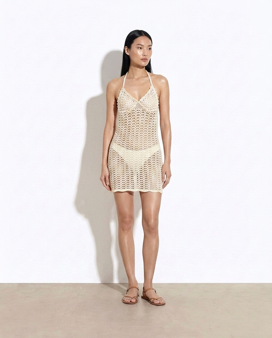 Simin Crochet Halter Neck Cover-Up Dress — studio model shot