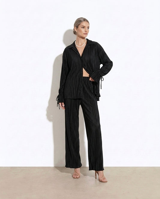 Sidonia Button Up Long Sleeve Top and Pants Set — studio model shot
