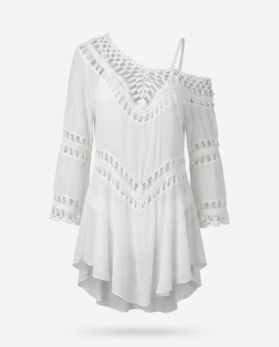 Sidonie Crochet-Trimmed Flowy Cover-Up Dress — 3D ghost mannequin product shot