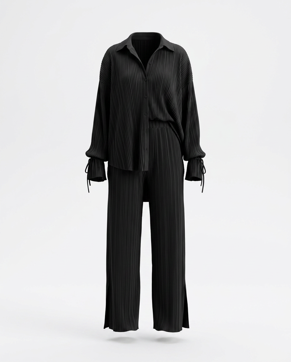 Sidonia Button Up Long Sleeve Top and Pants Set — 3D ghost mannequin product shot
