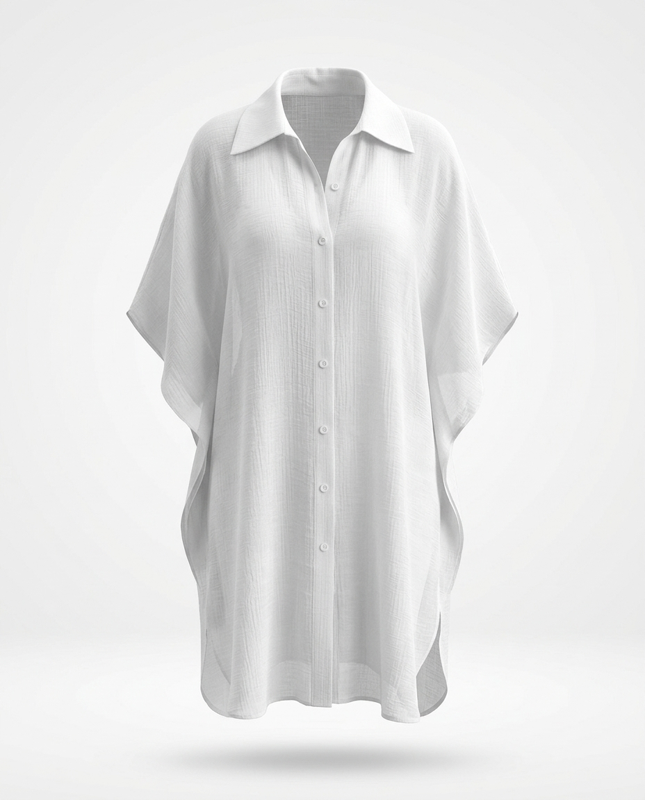 Goli Relaxed Fit Button Up Cover-Up Dress — 3D ghost mannequin product shot