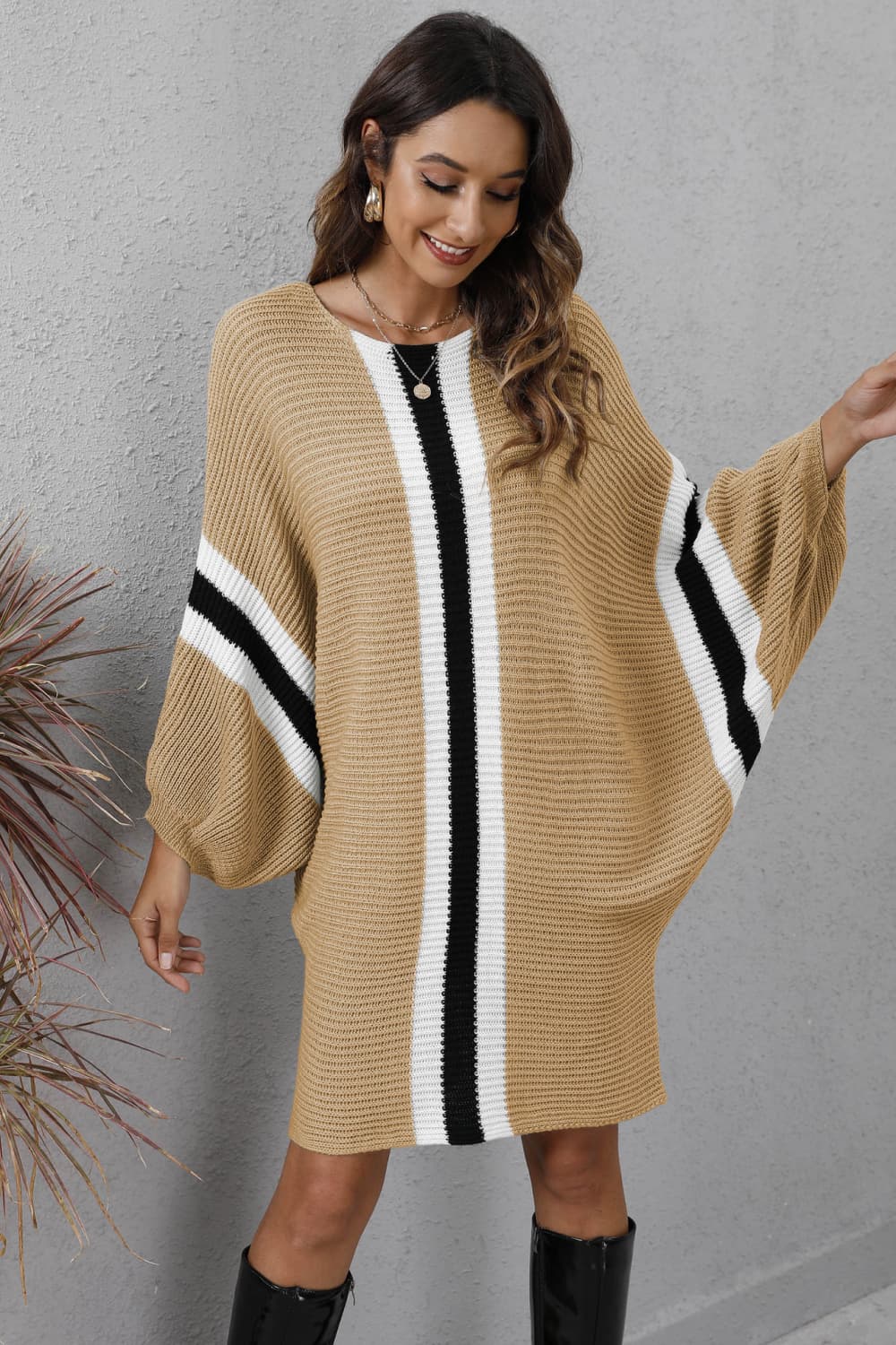 Ingelin Ribbed Round Neck Sweater Dress