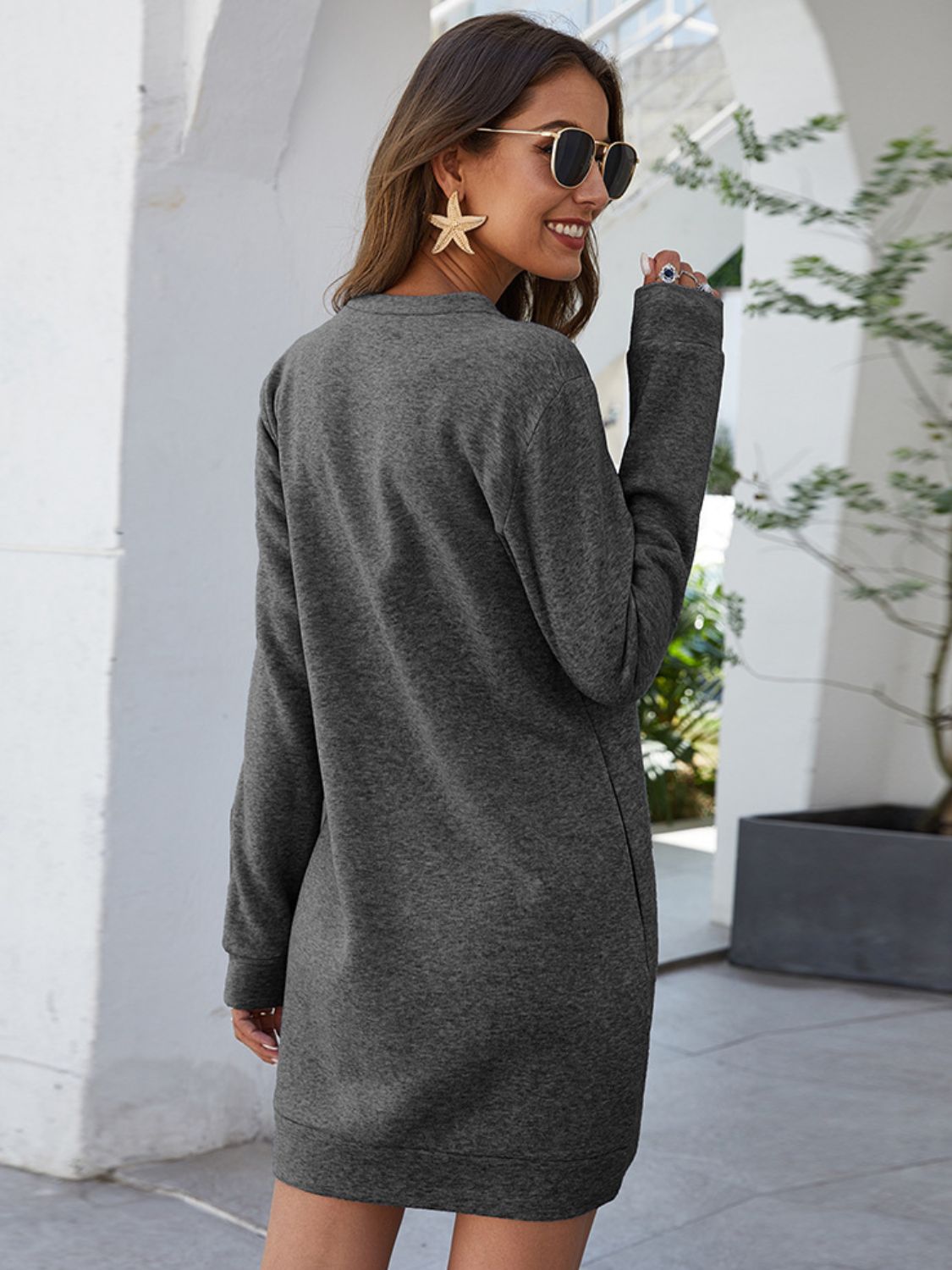 Maja Round Neck Mini Dress with Pockets