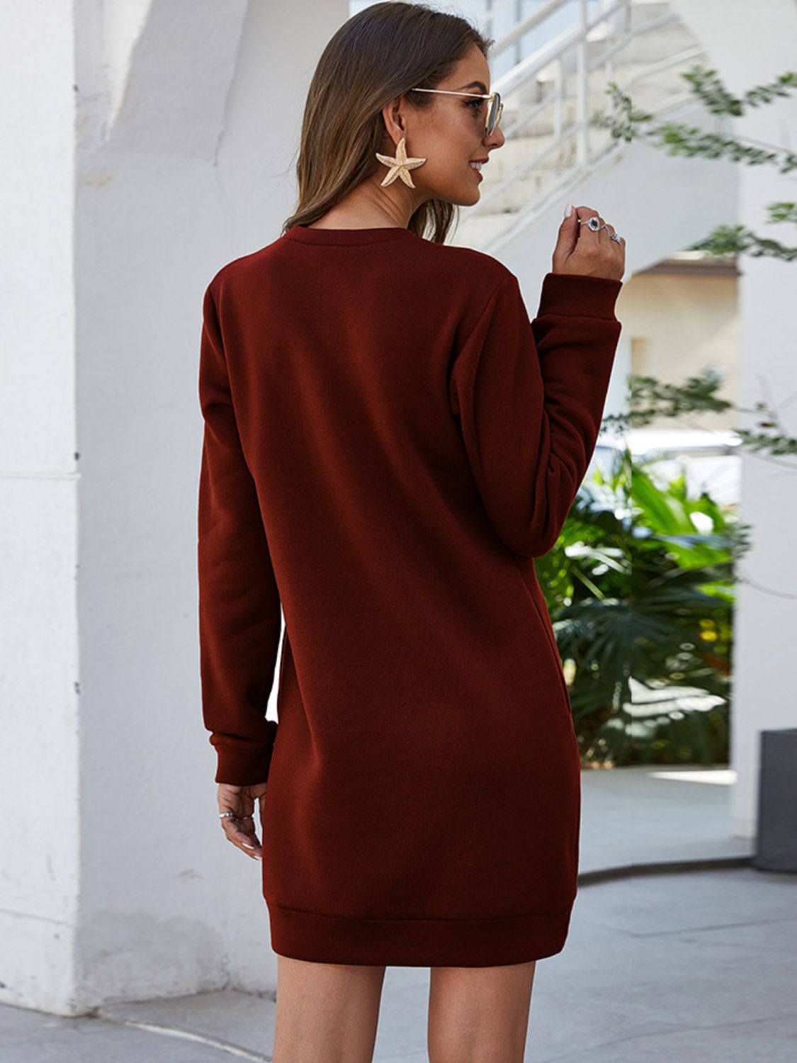 Maja Round Neck Mini Dress with Pockets