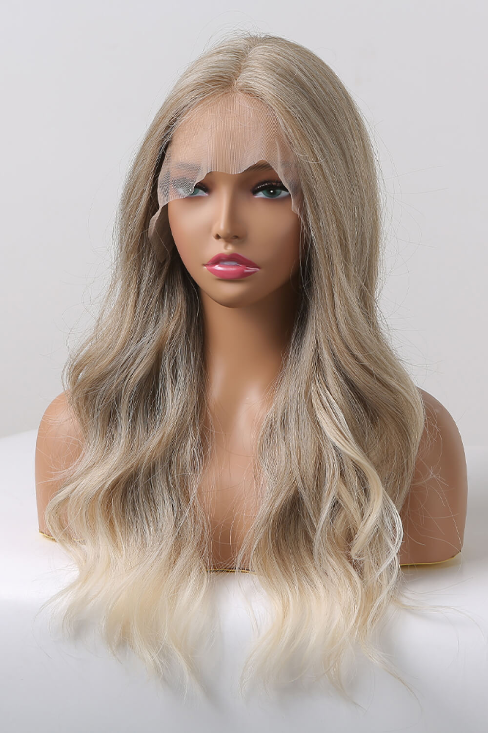 13*2" Lace Front Wigs Synthetic Long Wave 24" 150% Density in Medium Blonde Highlights